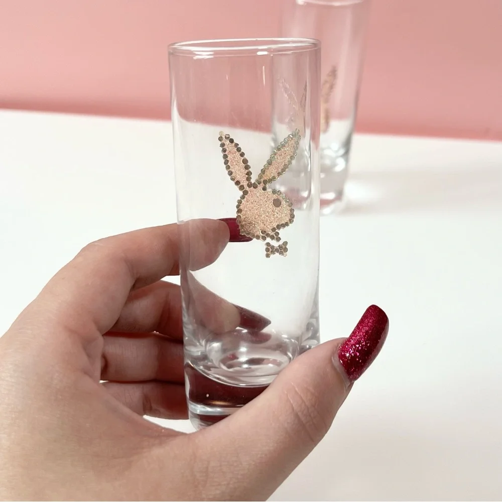 Vintage Y2K 2000s mcbling playmate playboy bunny glitter rhinestone shot glasses